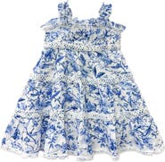 Petite Maison Kids Jaylin Blue and White Linen Sleeveless Summer Dress