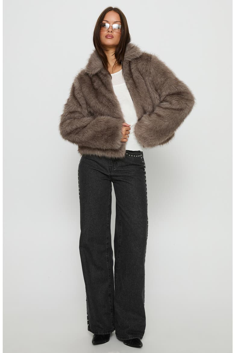 Kimberli Faux Fur Zip Jacket, Alternate, color, BROWN