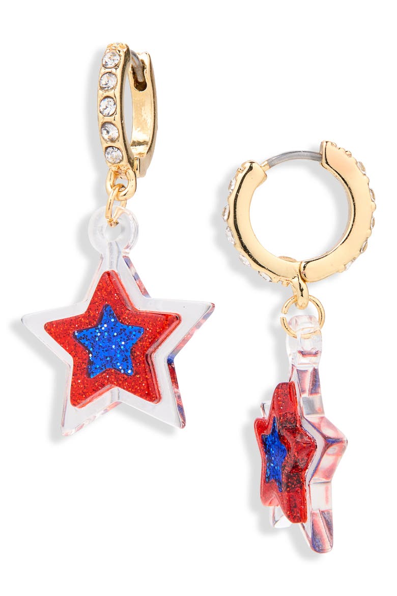 Americana Star Drop Hoop Earrings, Main, color, RED MULTI- GOLD