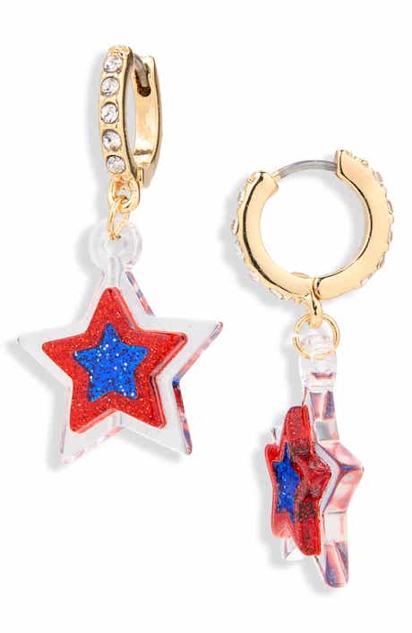 Leith Americana Star Drop Hoop Earrings