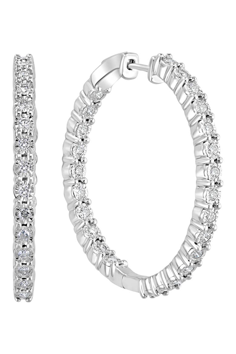 Diamond Hoop Earrings, Main, color, WHITE