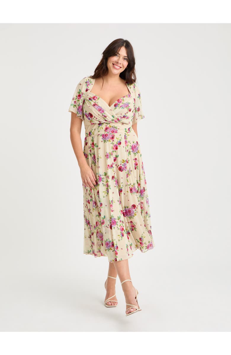 Scarlett & Jo Liz Floral Bolero Wrap Bodice Midi Dress, Main, color, Vintage Cream Rose