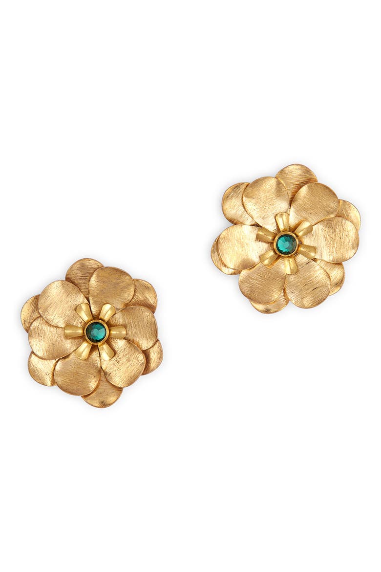 Jemena Flower Stud Earrings, Main, color, EMERALD