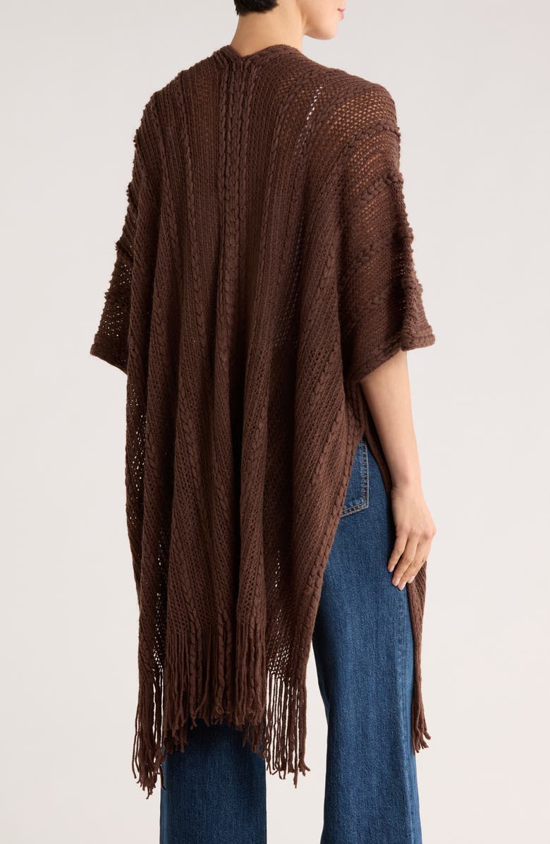 Nine West Braided Raschel Knit Ruana, Alternate, color, Dark Brown