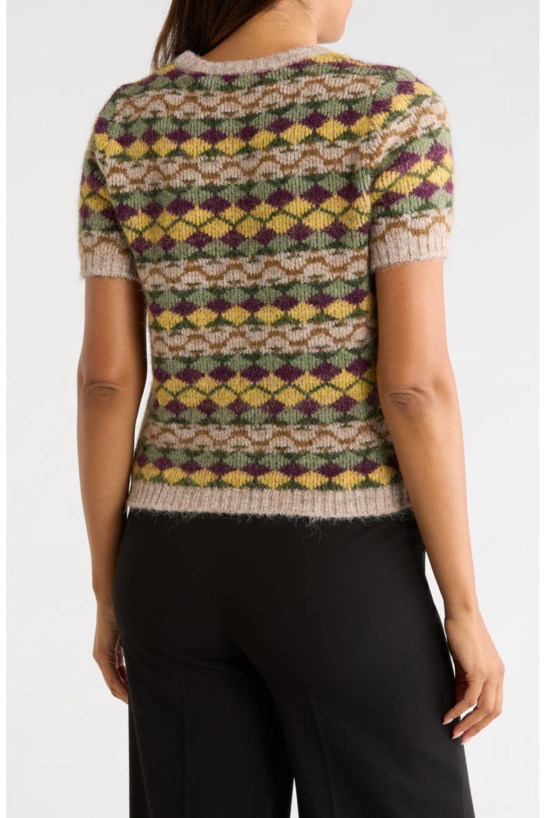 Patterned Fuzzy Sweater, Alternate, color, GREEN/ YELLOW/ BROWN JACQUARD