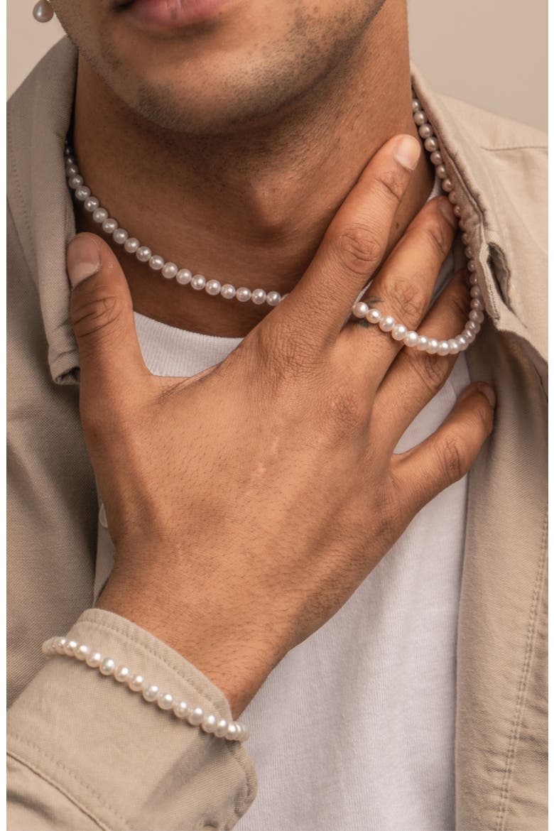 Men's White Pearl Bracelet, Alternate, color, Sterling Silver