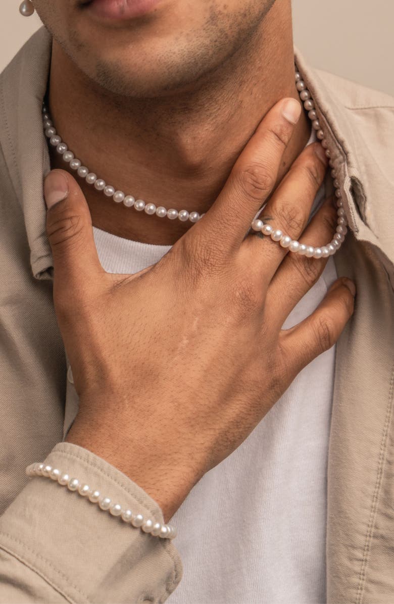 Dower & Hall Men's White Pearl Bracelet, Alternate, color, Sterling Silver