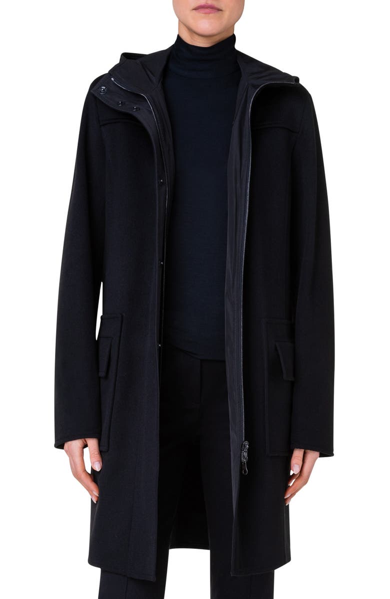 Akris punto Wool Duffle Coat, Main, color, 009 Black