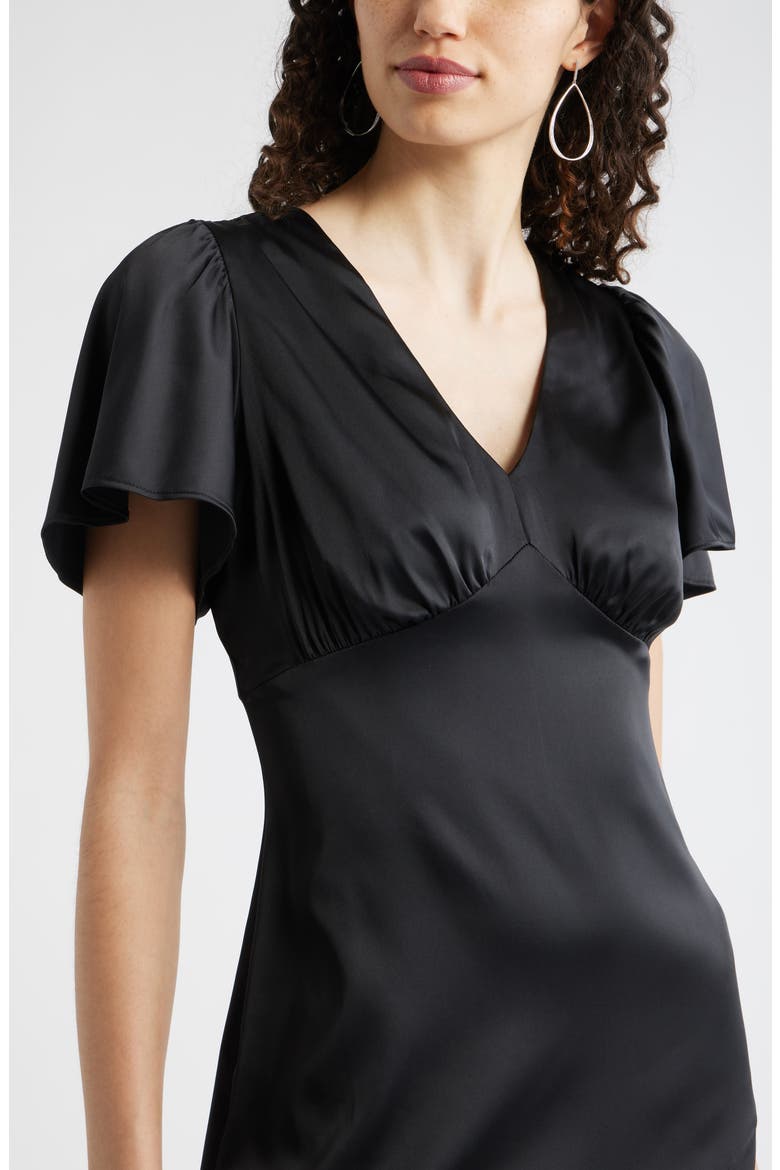 Flutter Sleeve Satin Maxi Dress, Alternate, color, BLACK