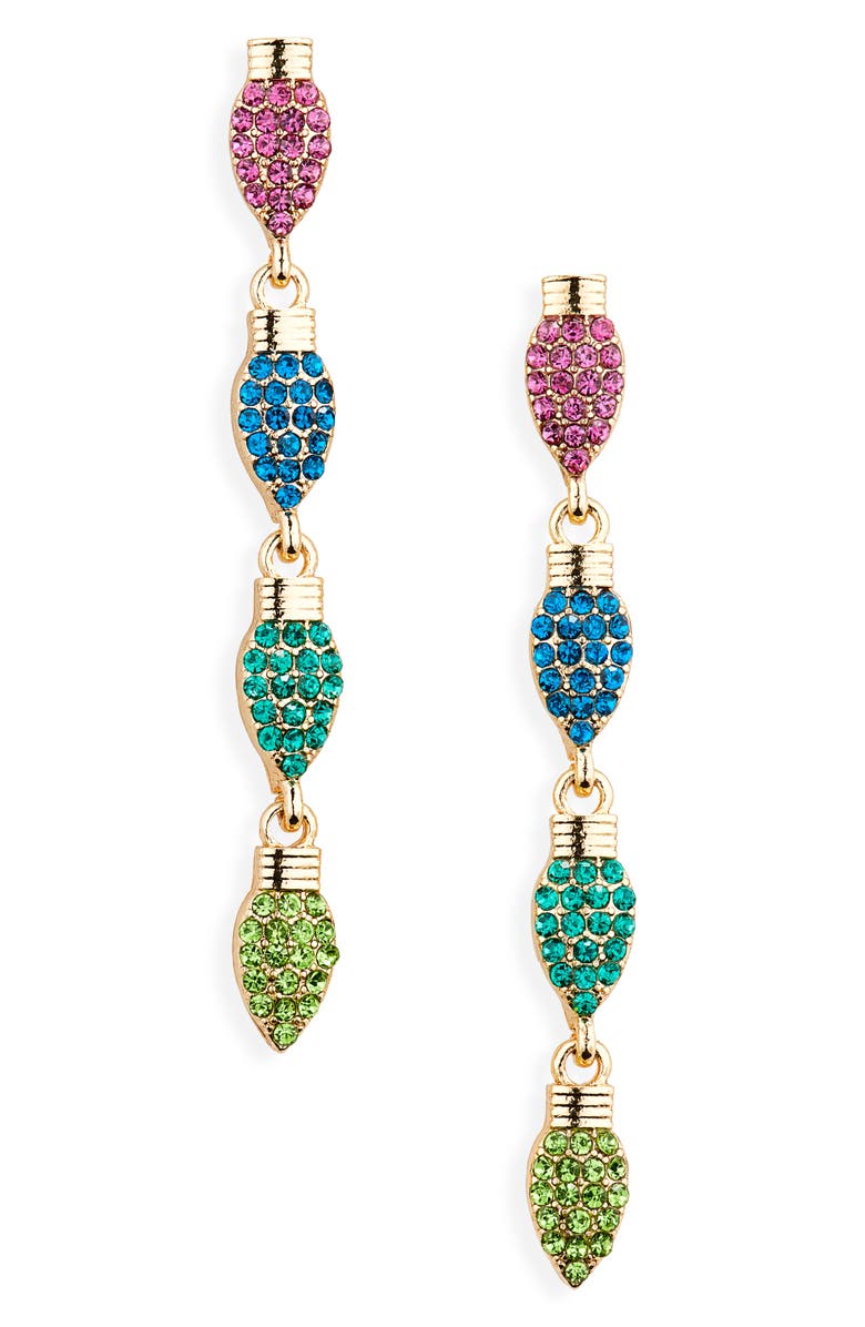 Leith Pavé Crystal Light Bulb Linear Drop Earrings, Main, color, Pink Multi- Gold