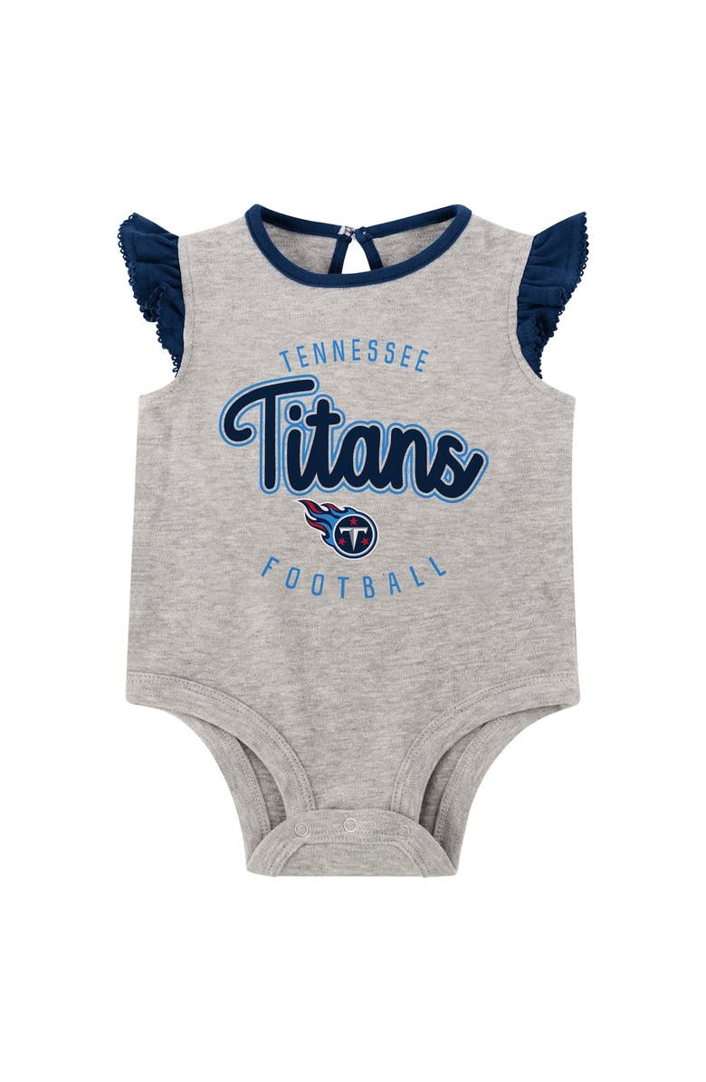 Outerstuff Girls Infant Heather Gray/Navy Tennessee Titans All Dolled Up Three-Piece Bodysuit, Skirt & Booties Set, Alternate, color, Heather Gray