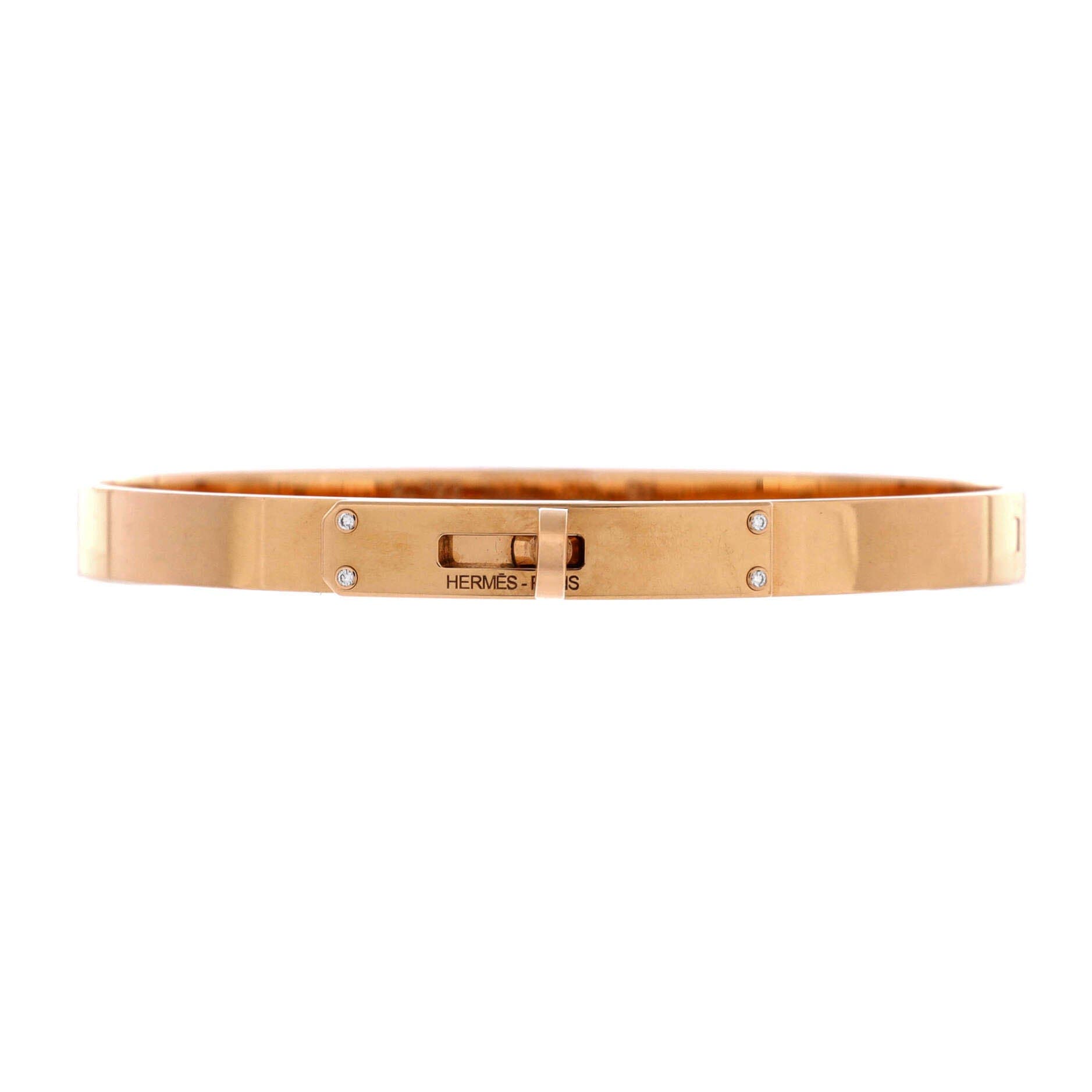 Pre-Owned Hermes Kelly Bracelet 18K Rose Gold with 4 Diamonds Small, Main, color, Rose Gold