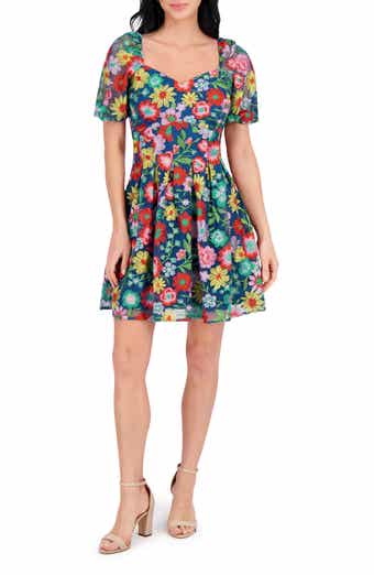 Embroidered Mesh Short Sleeve Dress