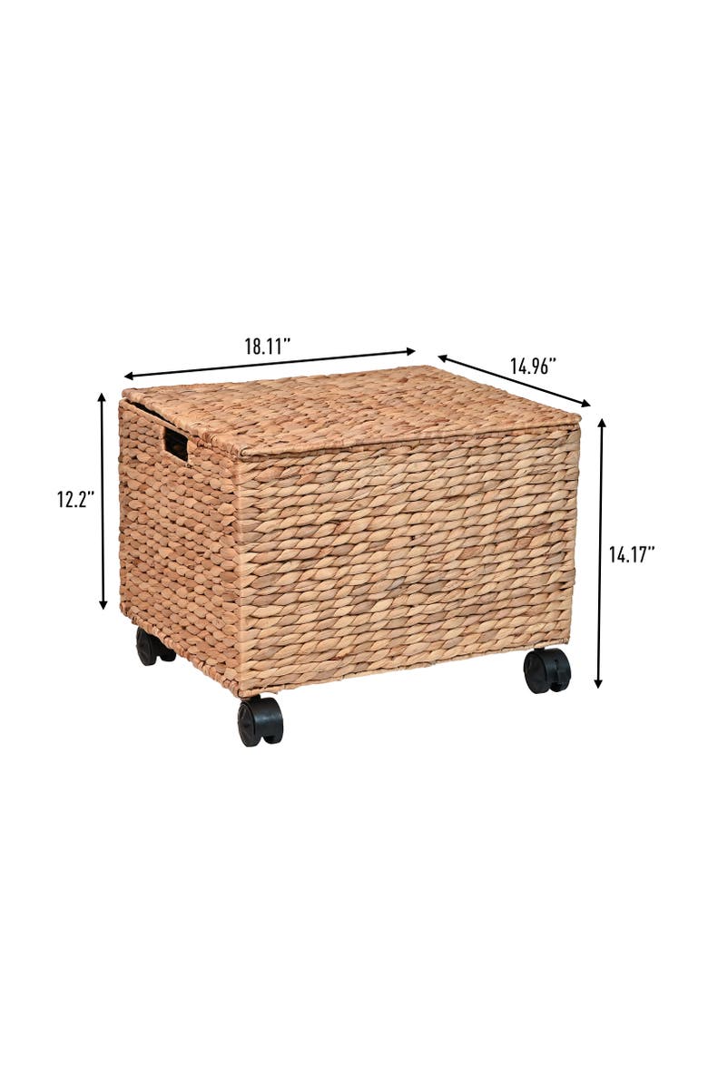 HAPPIMESS Ashton Classic Farmhouse Handwoven Hyacinth Rolling Filing Basket with Lid and 360 Degree Lockable Wheels, Alternate, color, Natural