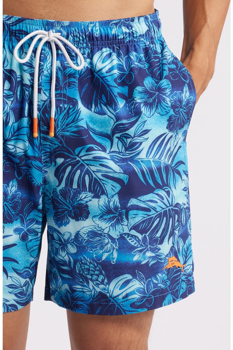 Naples Ocean Escape Floral Performance Swim Trunks, Alternate, color, ECLIPSE