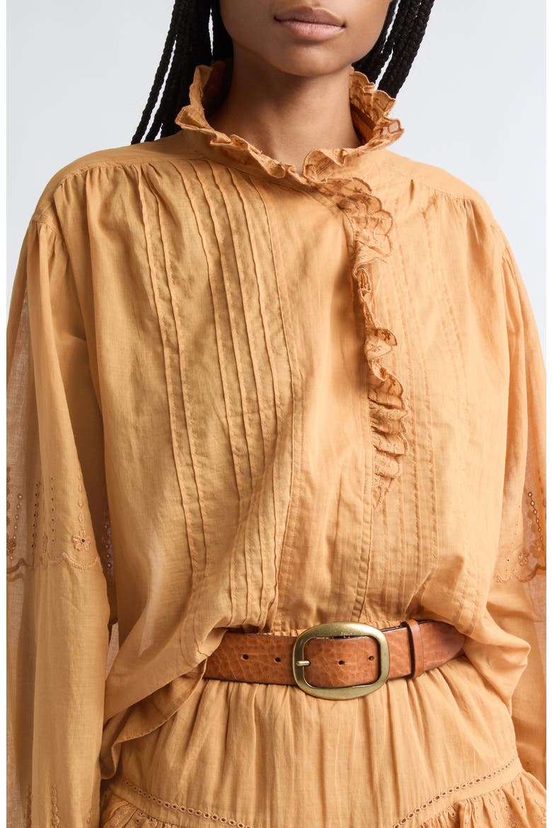 Leota Ruffle Cotton Top, Alternate, color, CARAMEL