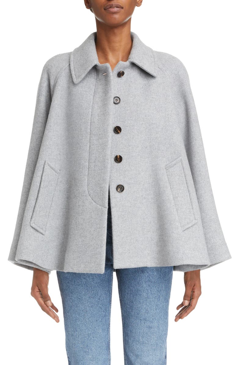 Chloé Short Soft Wool Blend Cape Coat, Alternate, color, 
