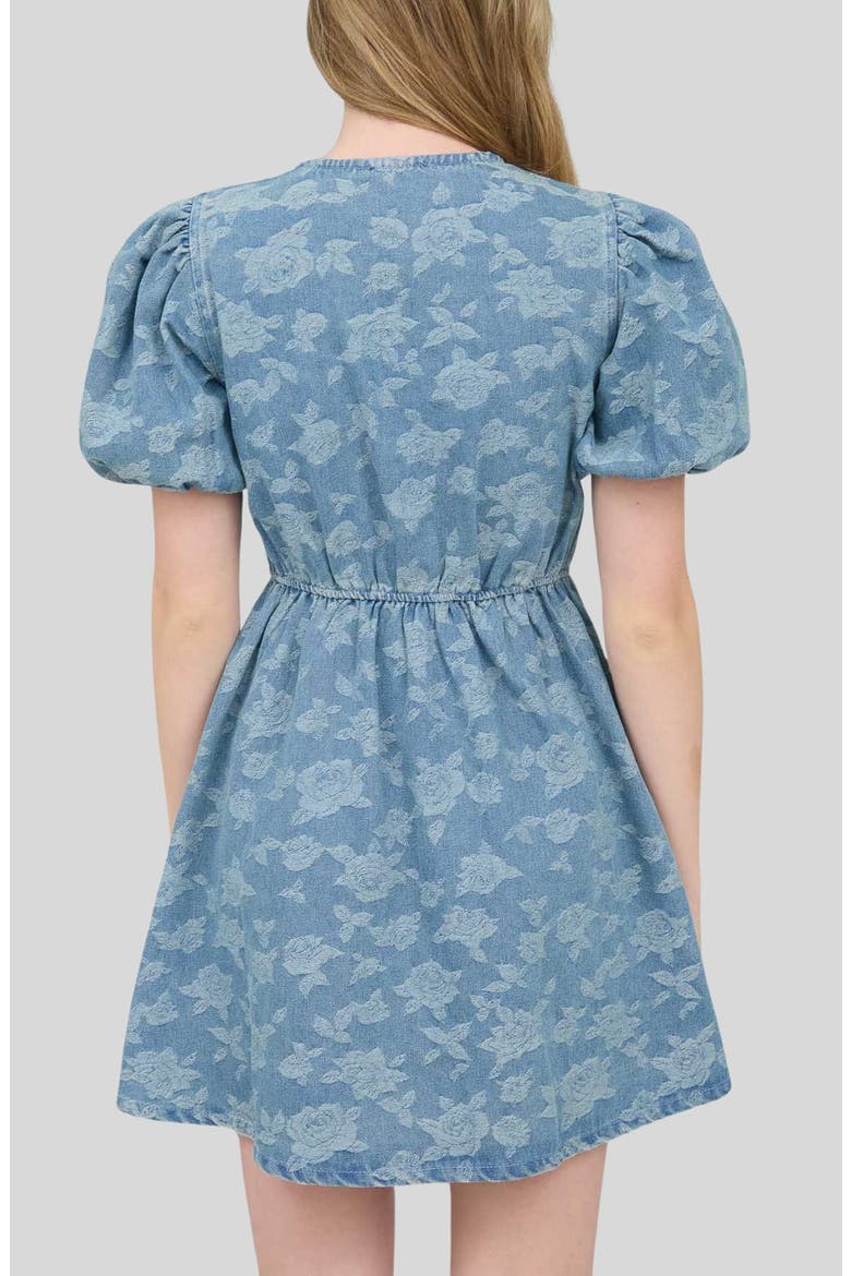 Bow Detail Floral Jacquard Denim Minidress, Alternate, color, DENIM