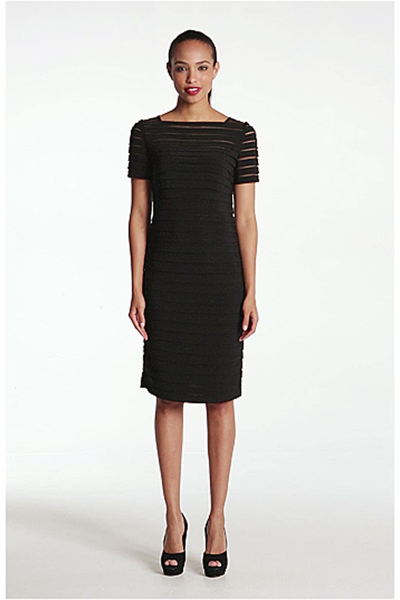 Illusion Bodice Pleated Jersey Sheath Dress, Alternate, color, BLACK