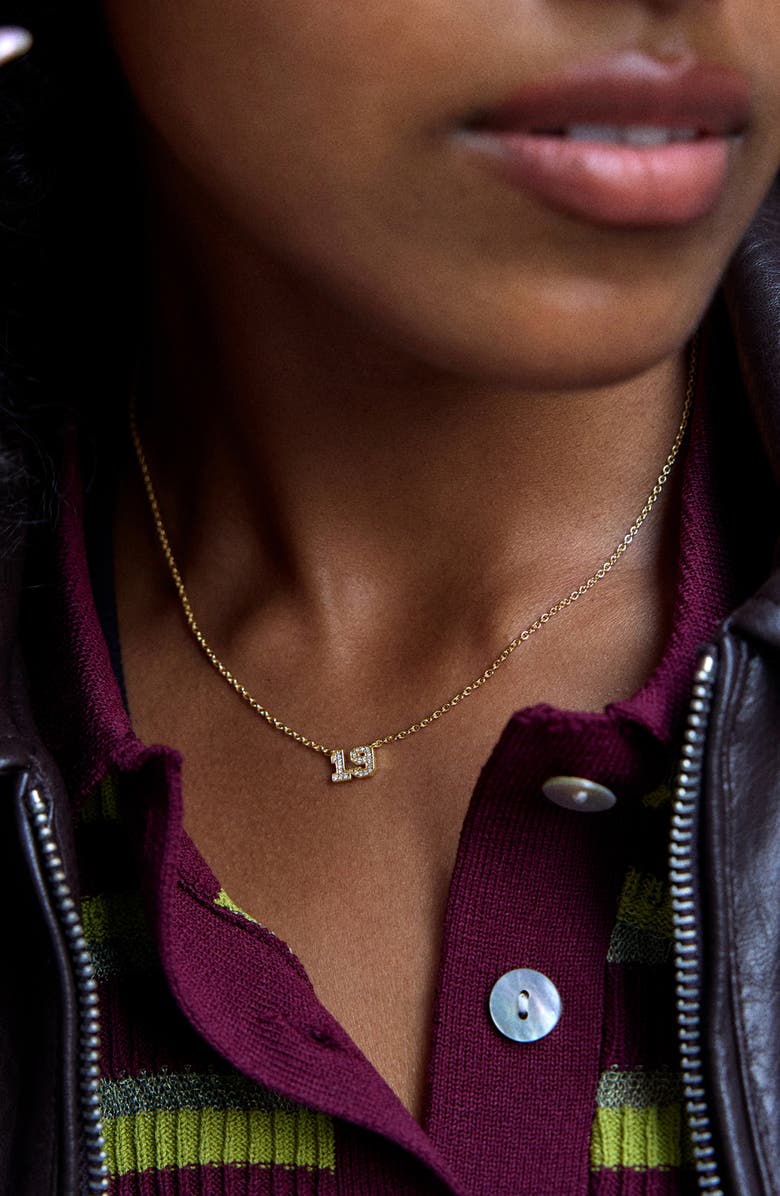 BaubleBar Varsity Number Custom Necklace, Alternate, color, Gold/ Clear