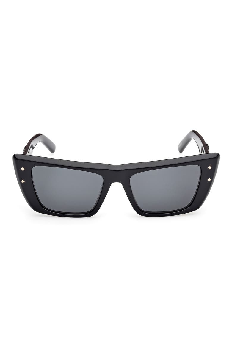 52mm Cat Eye Sunglasses, Main, color, SHINY BLACK / SMOKE