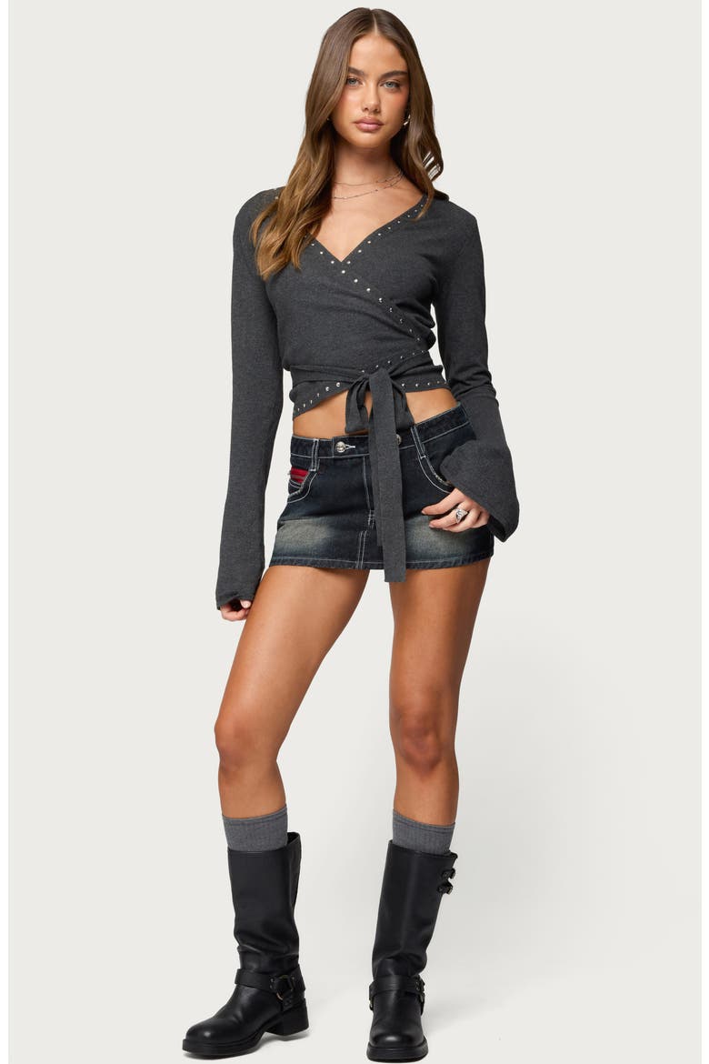 Roccia Stud Wrap Crop Top, Alternate, color, DARK GRAY MELANGE