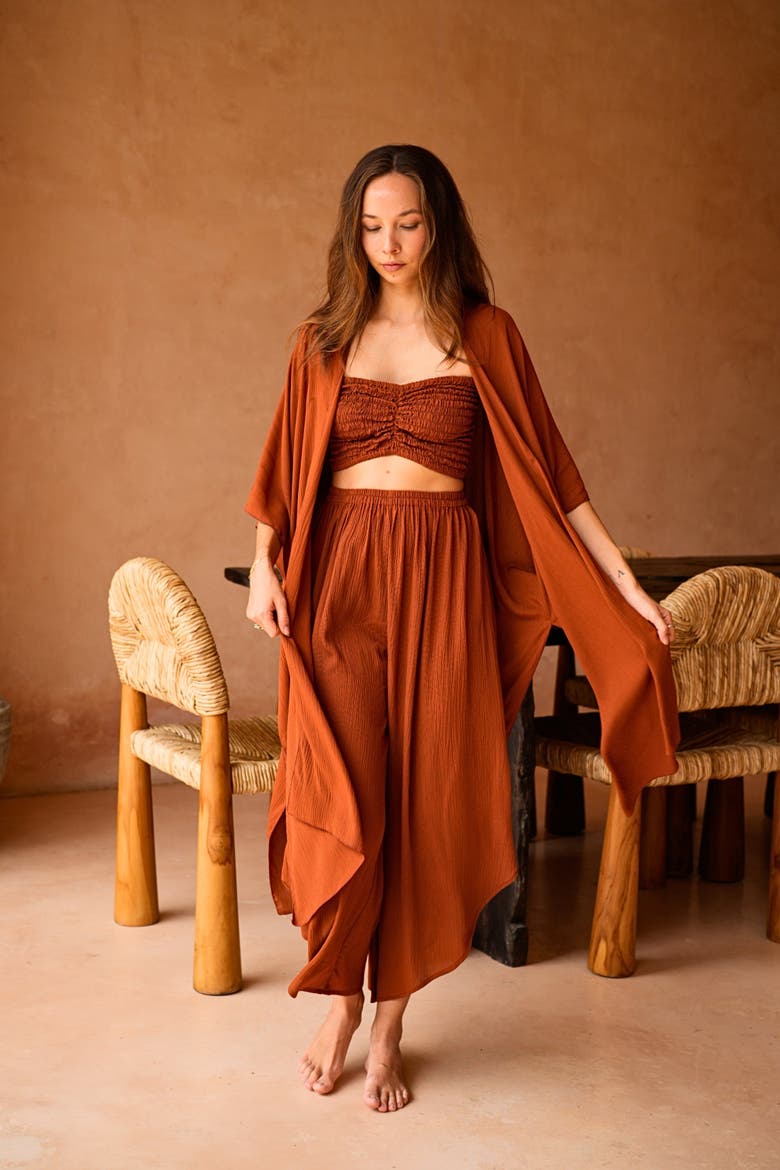Kaia Flowy Wrap Duster, Alternate, color, Orange