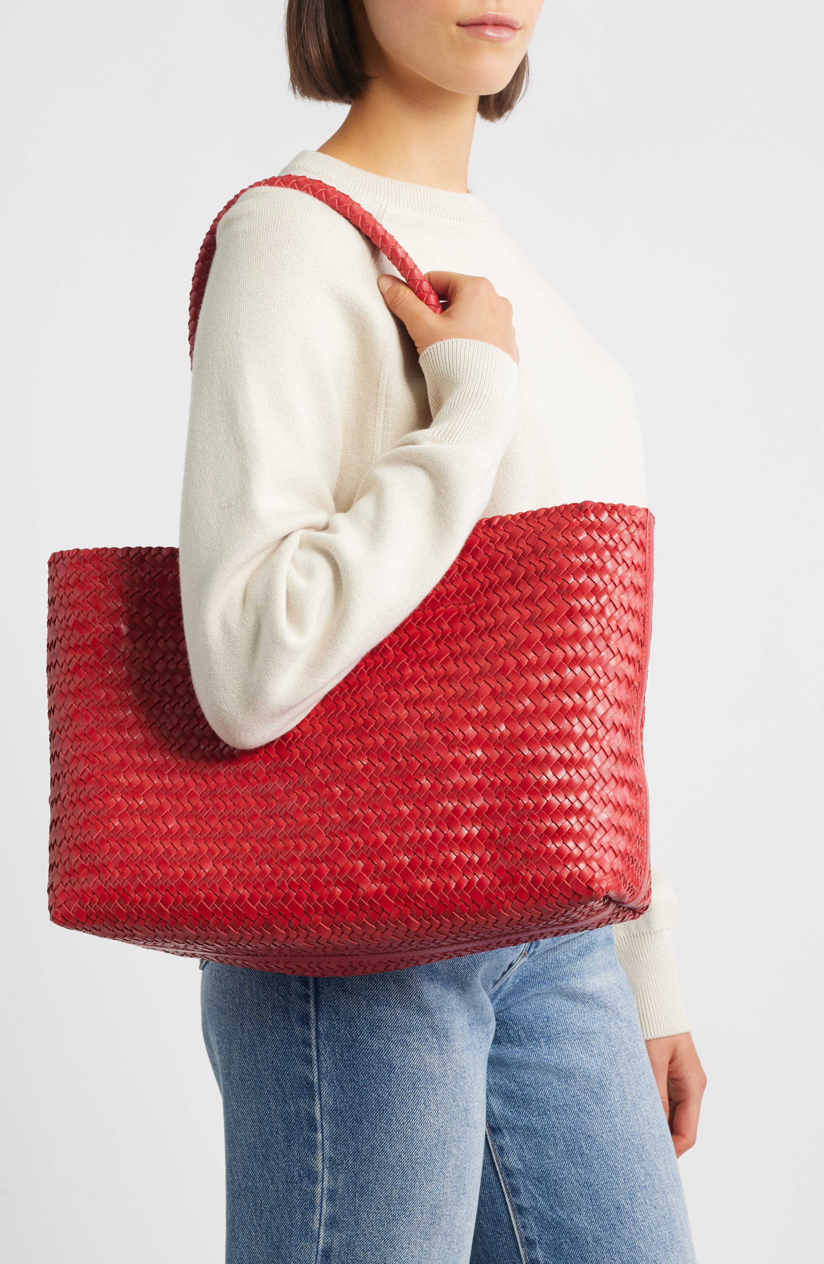 Madewell Handwoven Leather Tote, Alternate, color, Festival Red