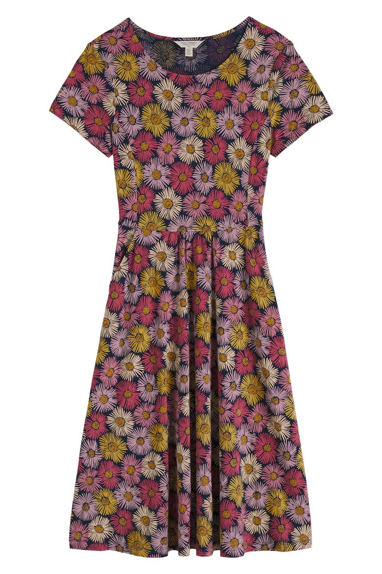 April Stretch Organic Cotton Fit & Flare Dress, Alternate, color, PAINTED ASTERS MARITIME