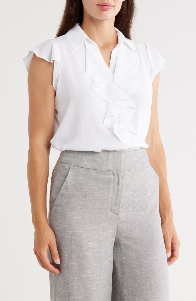 Calvin Klein Ruffle Cap Sleeve Top, Main, color, White