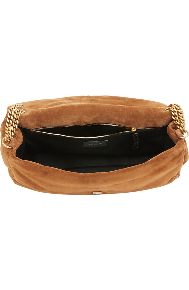 Saint Laurent Large Calypso Suede Shoulder Bag, Alternate, color, Caramel Cognac