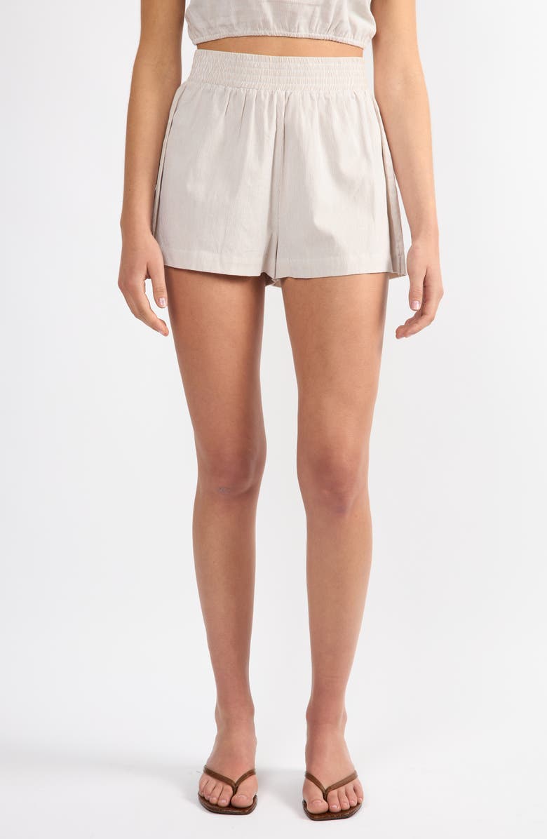 Viens Avec Moi Everyday Stripe Cotton Shorts, Main, color, Tan Stripe