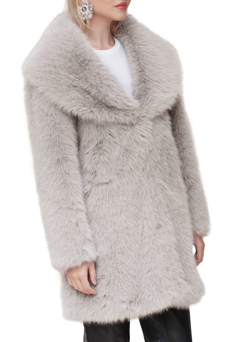 Faux Fur Wide Shawl Coat, Alternate, color, PEARL