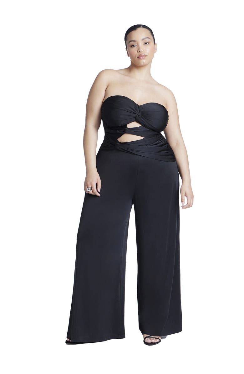 ELOQUII Twist Detail Jumpsuit With Cutout, Main, color, Black Onyx