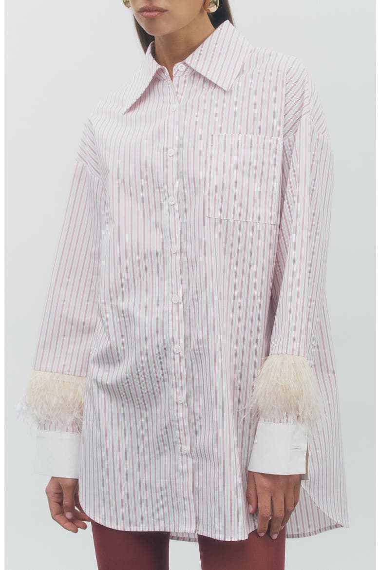 Lottie Cotton Shirt with Feather Trim, Alternate, color, WHITE BERRY