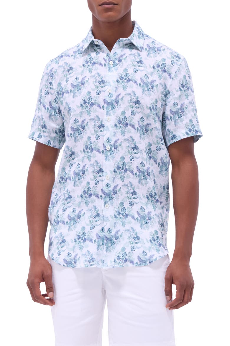 Orson Floral Short Sleeve Linen Button-Up Shirt, Main, color, MINT
