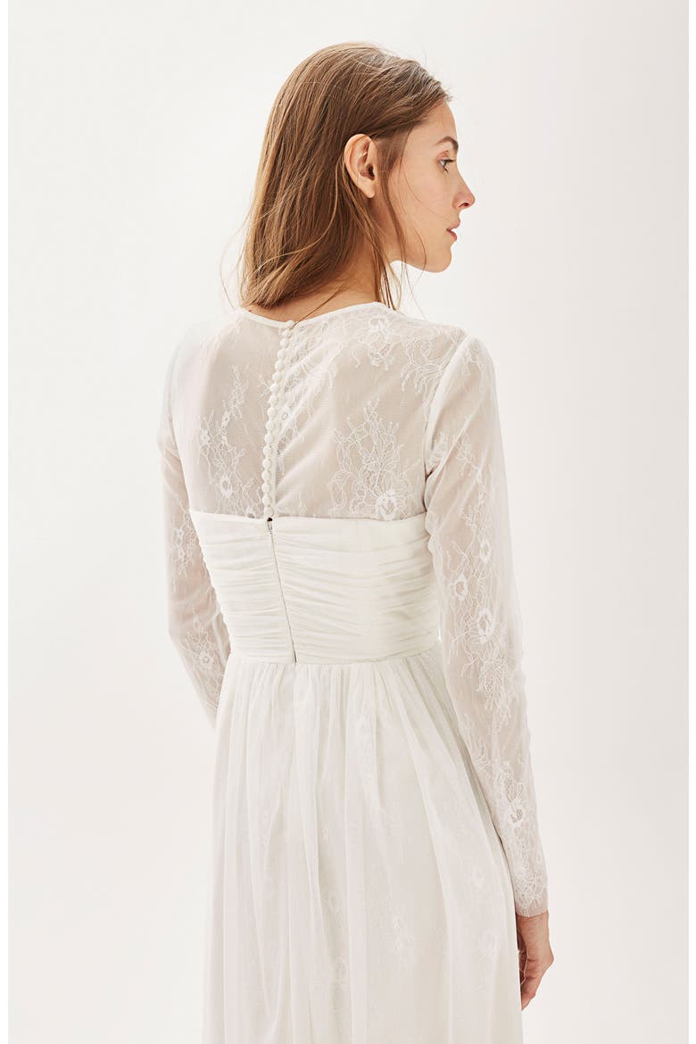 Bride Tulle & Chantilly Lace Midi Dress, Alternate, color, IVORY