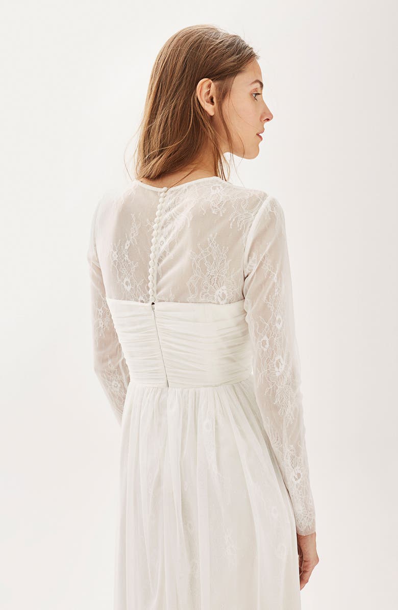 Topshop Bride Tulle & Chantilly Lace Midi Dress, Alternate, color, 