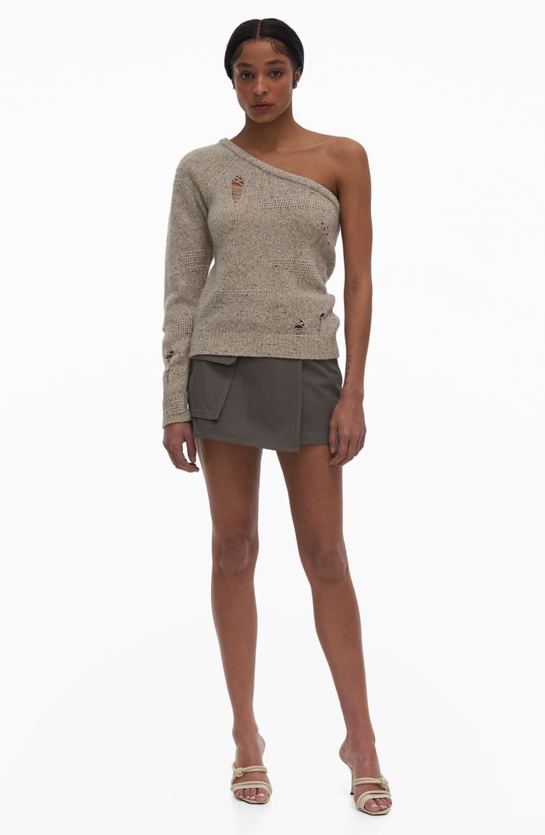 Helmut Lang Distressed One-Shoulder Sweater, Alternate, color,