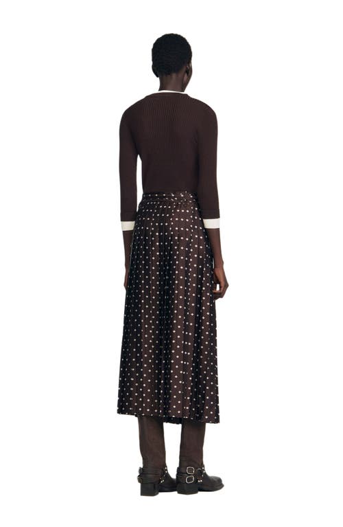 Sandro Pleated Patterned Midi Skirt In Brown
