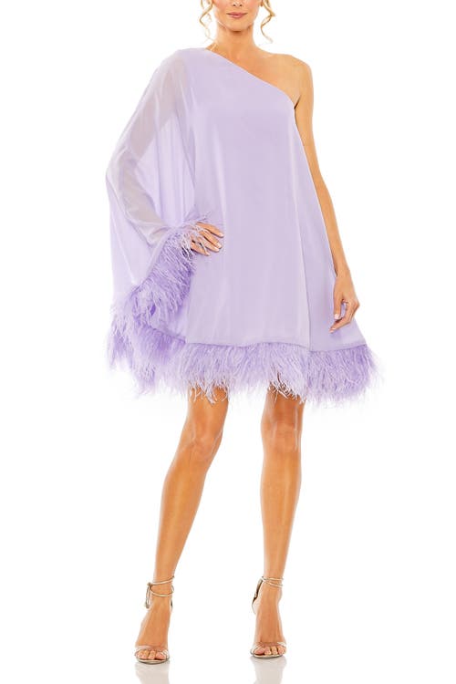 MAC DUGGAL MAC DUGGAL ONE SHOULDER TRAPEZE DRESS WITH FEATHER TRIM