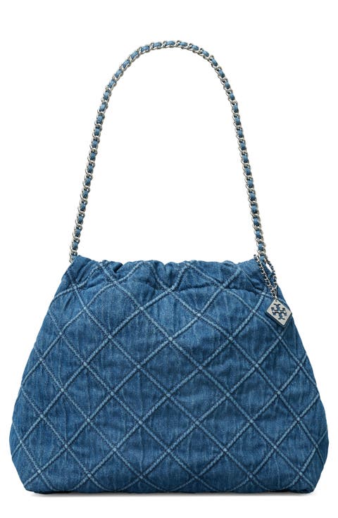 ★ ★ Women's Logo Denim Small Soft Hobo Bag 4F32 fleming-soft-denim-hobo-bag-