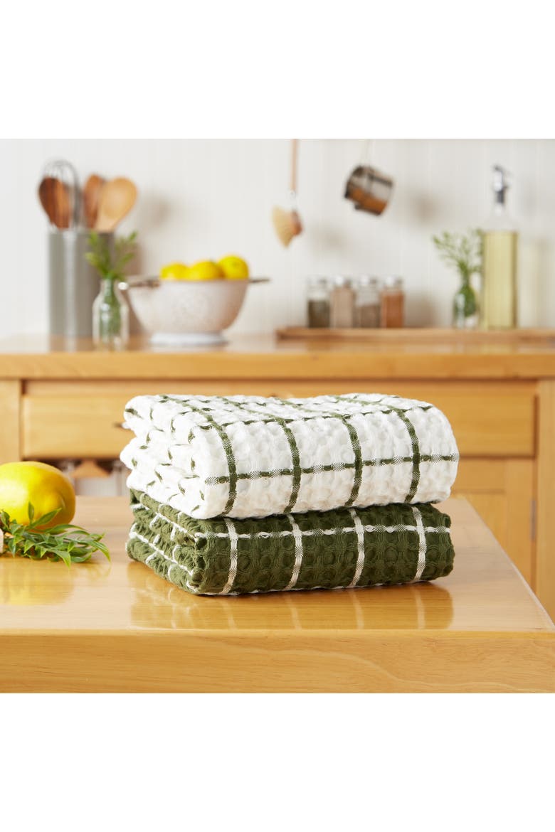 Windowpane Oversized Washed Waffle Dishtowel Set/2, Alternate, color, Sage