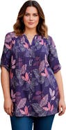 Roaman's Pintuck Tunic Blouse Y-Neck & Roll-Tab Sleeves