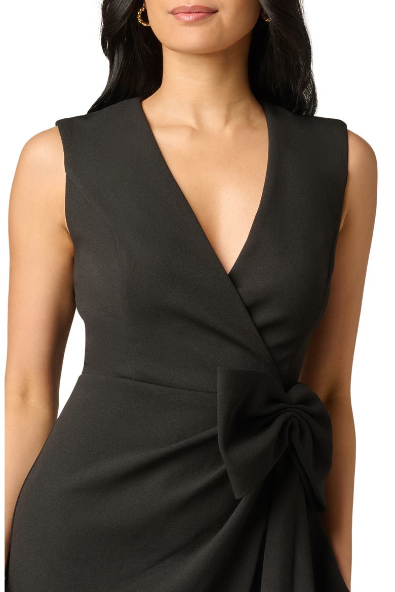 Sleeveless Bow Crepe Sheath Dress, Alternate, color, BLACK