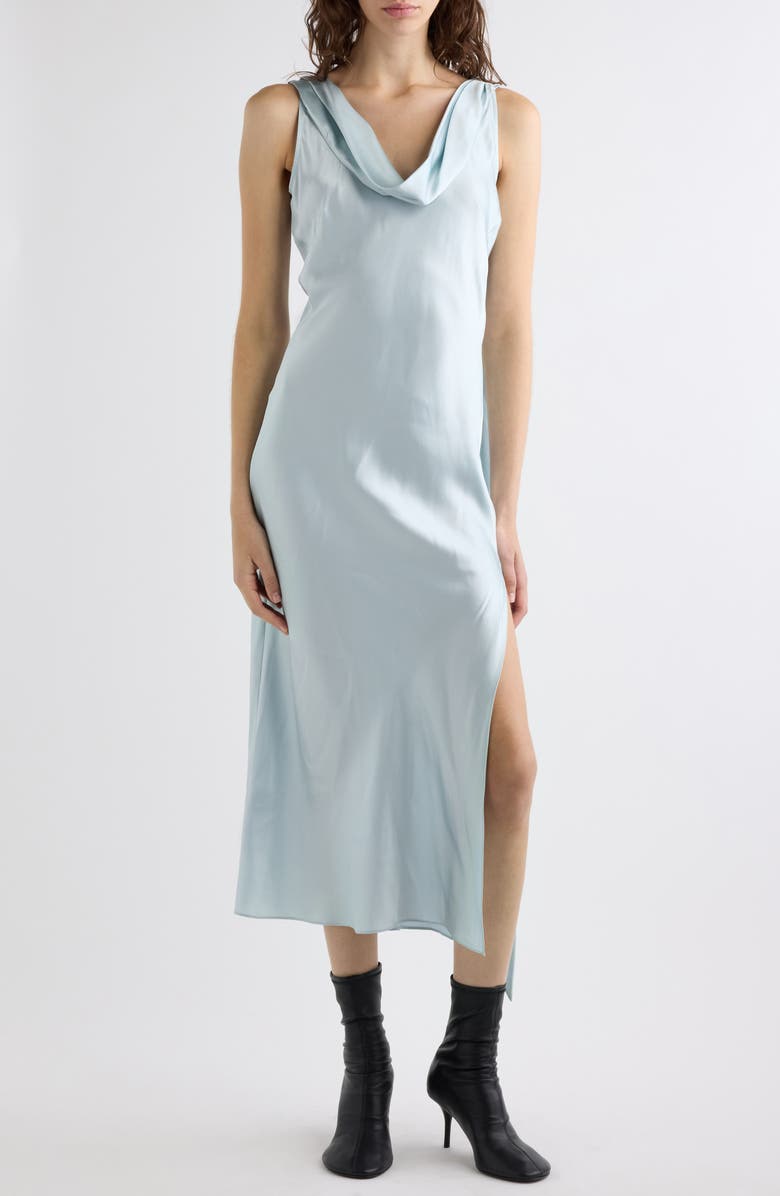 Acne Studios Dotti Cowl Neck Silk Satin Dress, Main, color, Light Blue
