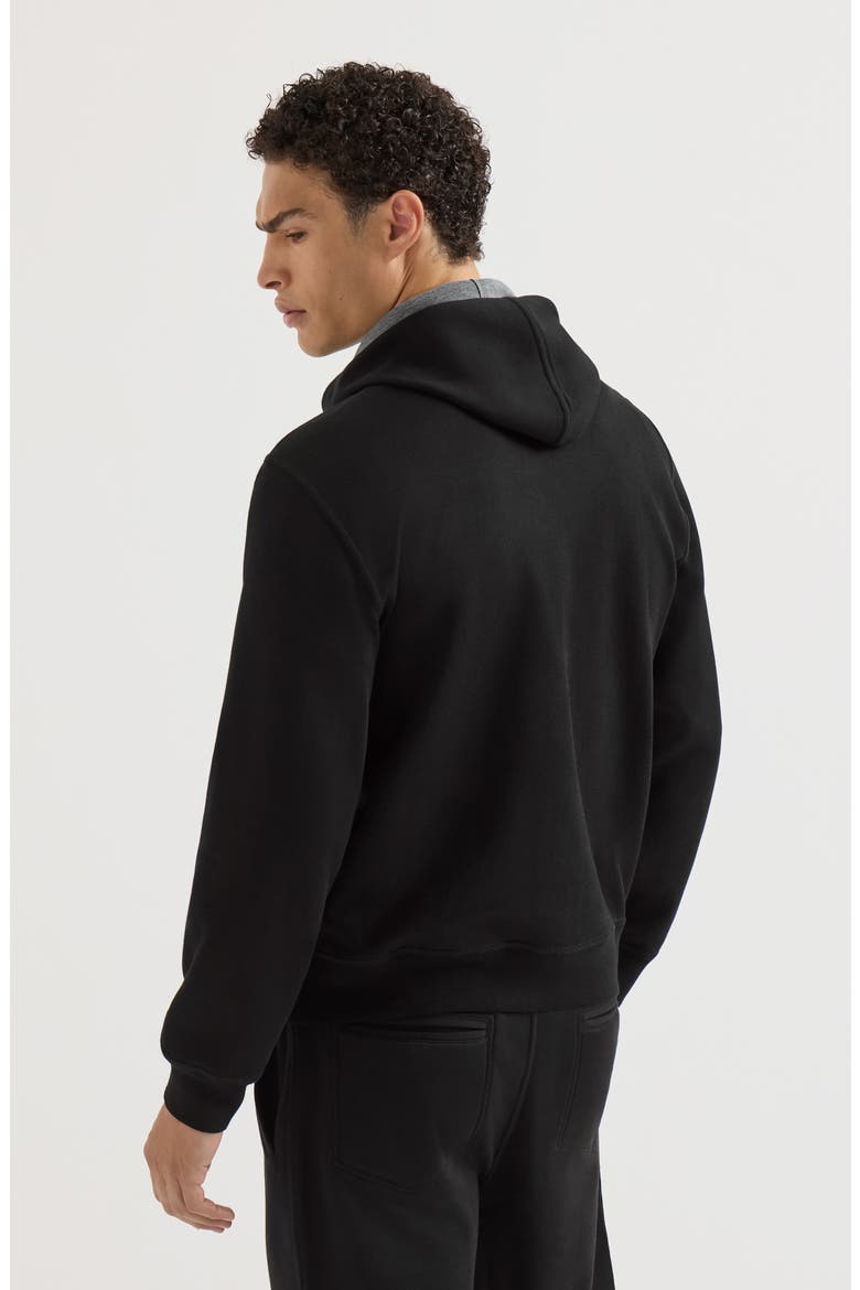 Cotton, cashmere and silk French terry double cloth hooded sweatshirt with zipper, Alternate, color, Black