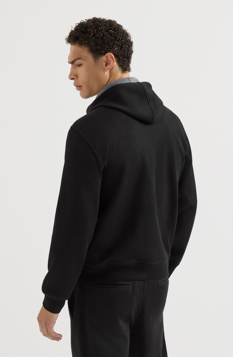 Brunello Cucinelli Cotton, cashmere and silk French terry double cloth hooded sweatshirt with zipper, Alternate, color, Black