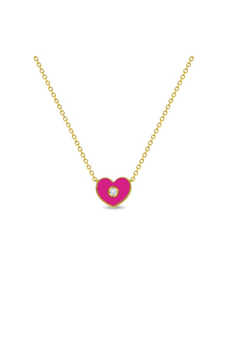 14k CZ Enamel Heart Necklace, Main, color, Gold