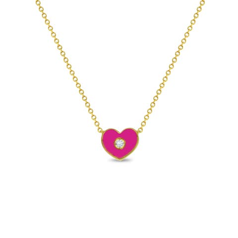 14k CZ Enamel Heart Necklace